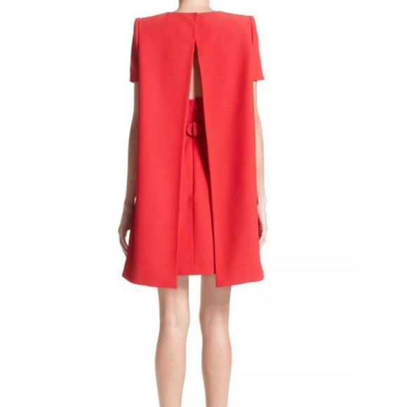 Alexander McQueen Cape Red Wool & Silk Mini Dress - Picture 2 of 8